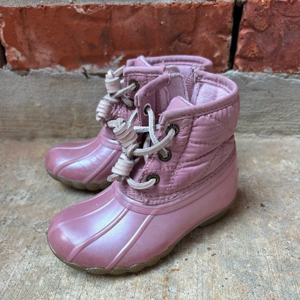 Sperry Baby Girls 7 Pink Shimmer Rain Duck Boots